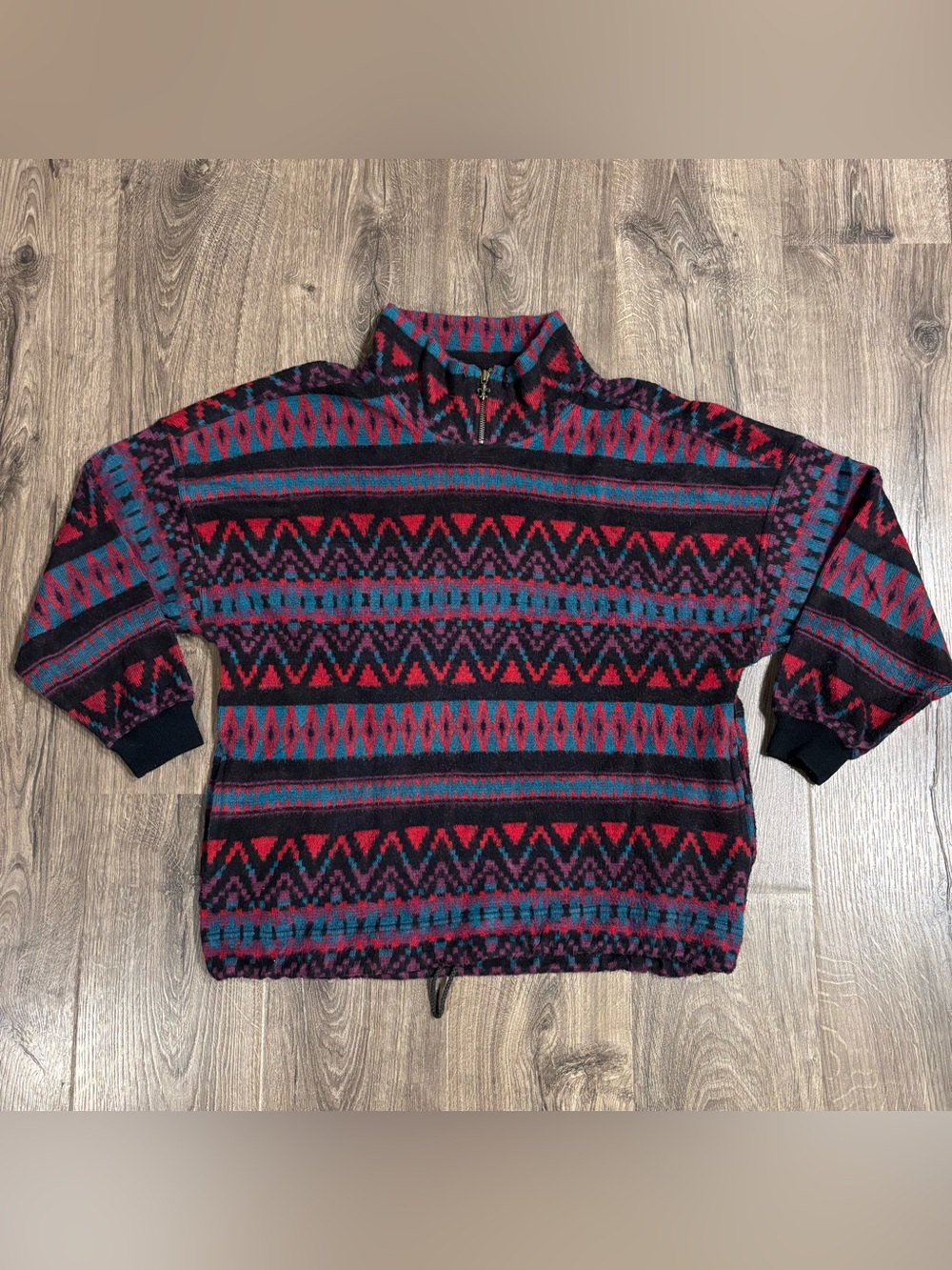 Vintage Y2K Anchor Blue Colorful Aztec Geometric RARE Pullover Sweater Sz Large